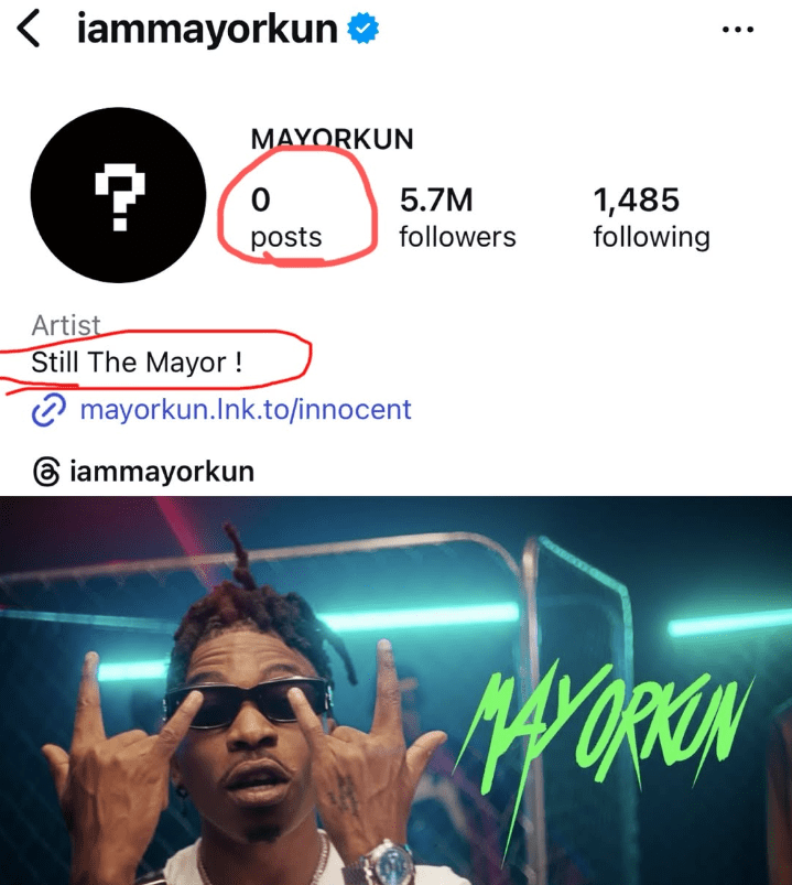 Mayorkun Instagram page
