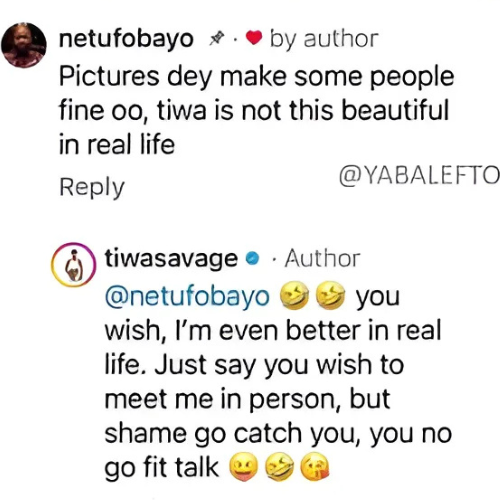 Tiwa Savage instagram reply