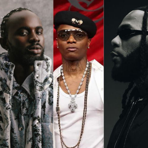 Picture collage of Black Sherif, Wiz Kid and Burna Boy