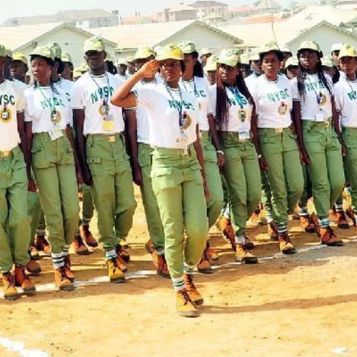 Picture of corpers at youth camp during matching parade.. (NYSC)